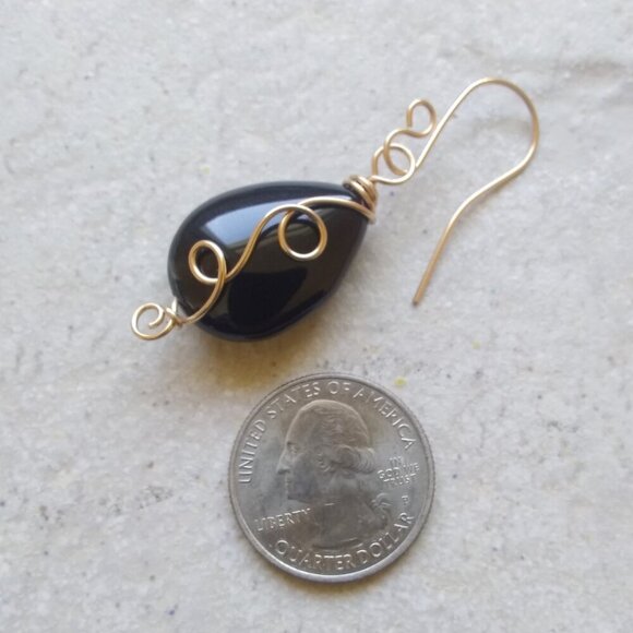 Black Agate ~ Grounding Balance Strength ~ Huge Wire Wrapped Teardrop Earrings - Picture 4 of 8